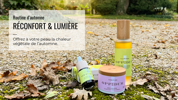 Routine d’automne Oppidum — Réconfort & Lumière, soins naturels dans la cour de l’atelier